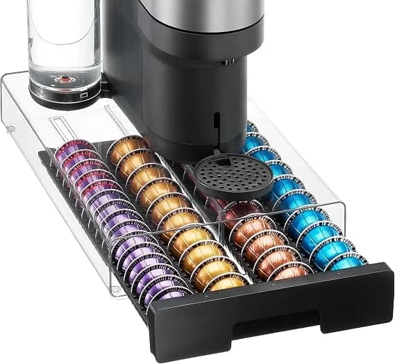 Vtopmart Coffee Pod Drawer Organizer For Nespresso Vertuo Pods - Holds 40 Large Or 60 Small Capsules，Clear Acrylic Design, Visible Pod Inventory, Durable & Anti-Slip Drawer