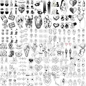 170+ Tiny Realistic Temporary Tattoos For Adult Kids Teens, Wine Glasses Wings Band-Aids Broken Heart Butterfly Fake Tattoos Stickers For Women Men, Mixed Styles Tattoos Bulk
