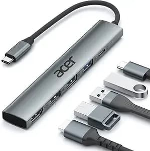 Acer 5 In 1 Usb C Hub With 4k Hdmi, 100w Power Delivery, 3 Usb A Data Ports - Usb C To Hdmi Multiport Adapter For Laptop, Pc, Tablet, Macbook Neo/Pro/Air, Ipad Pro/Air, Imac, Iphone 17/16/15