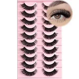 Apcyust Lashes Volume False Mink Eyelashes D Curl Cat Eye Fake Lash Strips Natural Wispy Russian Strip Eyelash Pack Fluffy Cateye Demi Wispies PestañAs Postizas Easy Eyelashes For Beginners