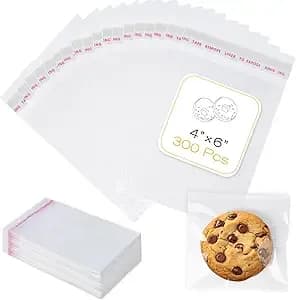 300 Pcs Cookie Bags With Seal, 4x6 Inches Self Sealing Cellophane Bags, Clear Cookie Bag Resealable Treat Bags For Packaging Cookies, Candy, Gifts, Favors, 3 Mils Individual Self Adhesive Wrappers