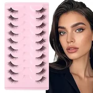 Half Lashes 10 Pairs Cat Eye Strip Lashes, Black Wispy False Eyelashes Natural Look, Soft Clear Band 3d Faux Mink Lash Strips, Reusable Thin Fake Eyelash Strips For Makeup Lash Extensions