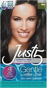 Just 5 Women'S 5 Minute Permanent Hair Color With Conditioner, Grey Hair Coloring For Women - Black - Ammonia-Free 5-Minute Permanent Gray Hair Color With Conditioner. Naturally Blended, Lasts 6 Weeks, Protects Hair.