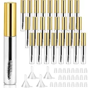 25 Pieces 10 Ml Empty Mascara Tubes Wand Empty Eyelash Bottle Clear Refillable Mascara Container With 4 Pieces Funnels Transfer Pipettes For Castor Oil And Diy Cosmetics(Gold)