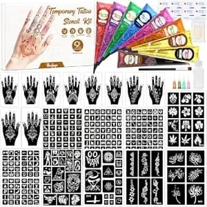 315pcs Temporary Tattoo Stencils Kit With 9 Pcs 9 Colors Tattoo Cones - 19 Sheets Tattoo Pattern Stencils With Refill Bottle And Brush, Perfect For Adults, Teens, Beginners, Family Fun & Parties