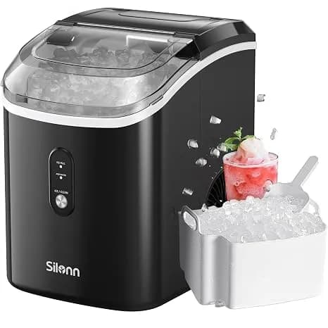 Nugget Ice Maker Countertop, Silonn Chewable Pellet Ice Machine With Self-Cleaning Function, 36lbs/24h Portable Ice Makers For Home Kitchen Office, Black