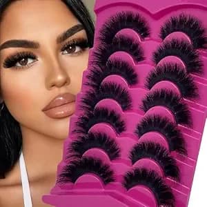 Fluffy Mink Lashes Cat Eye Dramatic Thick Faux Mink Eyelashes Strips 18mm 20mm Cd Curl 3d Wispy Fake Lashes Strips 7 Pairs Pack Yh-102