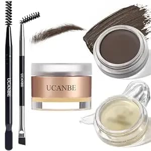 Ucanbe Waterproof Eyebrow Gel + Eyebrow Styling Wax 2 In 1 Makeup Kit With 2 Pcs Dual-Ended Adjustable Freely Eyebrow Brush Makeup Long Lasting Eyebrows (04 Gel/Black Brown Pomade, Standard)