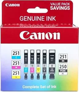 Canon Pgi-250xl/Cli-251 Genuine Five Color Value Pack, Compatible With mg6320, ip7220, mg5420, mx922, mx722, mg7120, mg6420, mg5520, ix6820, ip8720, mg7520, mg6620, And mg5620 (Optional) Printers