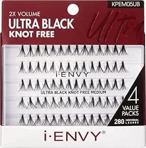 I•Envy By Kiss Ultra Black Knot Free Lashes, Natural & Bold Look, 280 Individual Remy Hair Lashes, Lightweight, Easy-To-Use, Perfect For Subtle Enhancement (Medium)