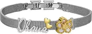 Disney Lilo & Stitch Two-Tone Mop Ohana Mesh Bracelet Silver Plated