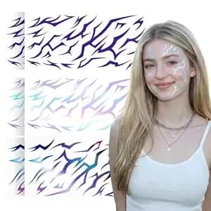 150 Iridescent Temporary Fake Tattoo For Birthday Theme Party/Concert/Halloween Cosplay–Long Lasting, Vivid Laser Effect, Skin Safe Body Art Decal Decoration, 6 Sheets Party Supplies Stickers