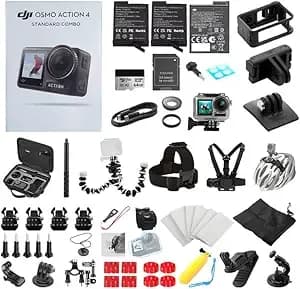 Dji Osmo Action 4 Standard Combo With Multi-Accessory In One Kit, 4k/120fps Uhd Video Waterproof Action Camera With 64g Card And 2 Extra Batteries, Recording With Image Stabilizing For Sports/Vlogging