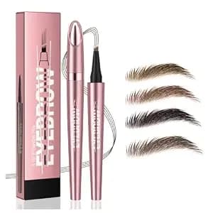 Microblading Eyebrow Pencil, 4-Tip 3d Eyebrow Pencil, Natural Eyebrow Definer, Waterproof Long-Lasting Quick-Dry Smudge-Resistant Fine Stroke Contouring Pen (Light Brown)