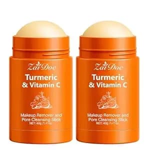 2 Packs Pore Cleansing Makeup Remover Stick, Turmeric & Vitamin C Formula For Sensitive Skin, Gentle Make Up Melting Cleanser & Waterproof Mascara Remover, Travel-Friendly, 1.41 Oz*2