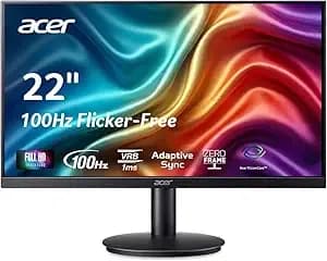 Acer 21.5in Fhd 1920x1080 100hz Office Monitor kb220q h2bi - 1ms, Adaptivesync (Freesync Compatible), Srgb 99%, Hdmi, Vga, Vesa Mountable, Bluelight Filter, Flickerless Technology