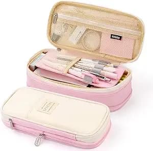 Easthill Big Capacity Pencil Pen Case Office College School Large Storage High Capacity Bag Pouch Holder Box Organizer Blue (Pink)