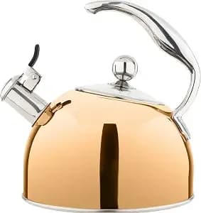 Viking 3-Ply Stainless Steel Tea Kettle, 2.6 Quart Stovetop Hot Water Pot With Tempered Glass Lid, Ergonomic Handle, Induction Ready, Rose Gold