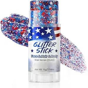 Red White And Blue Face Body Glitter Stick, 4th Of July Accessories For Women, Holographic Sparkle Patriotic Pride Chunky 4th Of July Hair Glitter Makeup For Independence Day Memorial Day Veterans Day