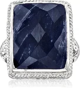 Ross-Simons 17.00 Carat Sapphire Roped-Edge Ring In Sterling Silver