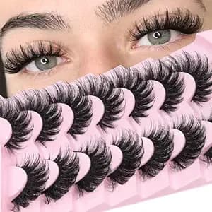 Losha Lashes Fluffy False Eyelashes 6d Volume Cat Eye Lashes (Plump) - Thick Lashes Strips 7 Pairs Soft Fake Eyelashes That Look Like Extensions Wispy Faux Mink Lashes