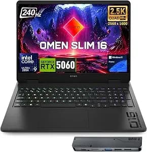 Hp Omen 16 Slim Rtx 5060 Intel Ultra 9-285h 240hz Qhd+ Rgb Gaming Laptop - 16" Anti-Glare, Hyperx Audio, 16gb ddr5, 1tb Ssd, 4-Zone Rgb Backlit Keyboard, Wi-Fi 6e, Windows 11 Home, W/Bundle