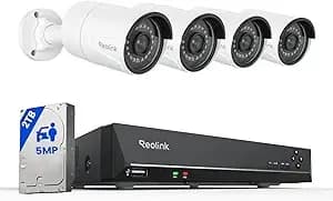 Reolink 8ch 5mp Poe Security Camera System With 2tb Hdd rlk8-410b4-5mp - 4pcs 5mp Wired Poe Cameras For Home Outdoors, 4k 8ch Nvr With 2tb Hdd For 24-7 Recording, Smart Person/Pet/Vehicle Detection