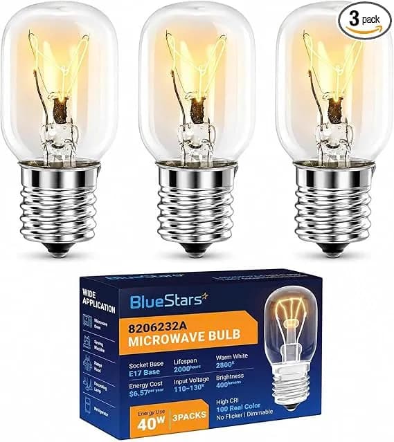 Bluestars 8206232a Kei 125v 40w Whirlpool Microwave Bulb e17 Base - For Ge Whirlpool Microwave Light Bulb Under Hood - Replaces 1890433 8206232 ap4512653 - Pack Of 3