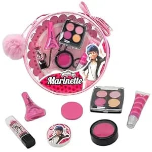 Miraculous Ladybug Kids Makeup Set - 10 Piece Bag With Nail Polish, Hair Chalk, Stickers & More - Safe, Non-Toxic Pretend Play Cosmetics - Marinette Themed Makeup Kit For Children
