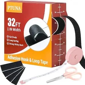 Ptuna 32ft *1 Inch Hook And Loop Tape With Adhesive Back,Black - Heavy Duty Double Sided Adhesive Strips, Strong Sticky Strips Roll For Home/Office/School/Car