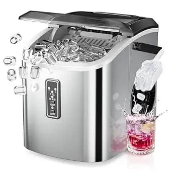 Euhomy Ice Maker Countertop, 9 Cubes Ready In 6 Mins, 26lbs/24h, Self-Cleaning, Portable Ice Maker Machine With Carry Handle, Basket And Scoop, 2 Sizes Of Bullet Ice For Home, Kitchen, Office