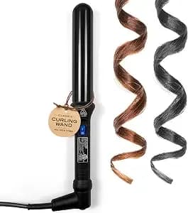 Nume Classic Ceramic Curling Wand - Tourmaline 1.25 Inch Barrel Hair Curler, Negative Ion Conditioning, Far Infrared Heat - All Hair Types - Black
