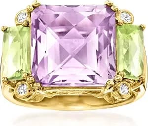 Ross-Simons 6.50 Carat Amethyst And 1.40 Ct. T.W. Peridot Ring With White Topaz In 18kt Gold Over Sterling