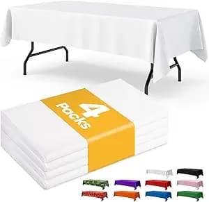 White Plastic Table Cloth - 4 Pack 54" × 108" Rectangle Disposable Tablecloths For 6ft Tables, Table Cover For Party, Holiday & Gathering Use - Rectangle, 6 Ft Tables, Party Holiday Gathering
