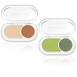 2pcs-Duo Eyeshadow Palette Highly Pigmented Eyeshadow Powder Easy-To-Blend, Smooth Texture Waterproof And Smudge-Proof Long-Lasting Makeup Palette Shimmering Light Brown+Shimmering Green