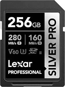 Lexar 256gb Silver Pro Sd Memory Card, 280mb/S Read, 4k, v60, u3, Uhs-Ii