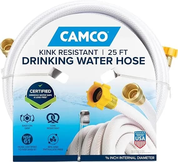 Camco Tastepure 25-Ft Rv Drinking Water Hose - Made In The Usa - Contains No Lead, No Bpa & No Phthalate - Features Diamond-Hatch Reinforced Pvc Design - 5/8” Inside Diameter (22783)