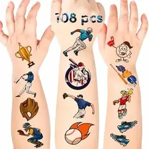 108 Pcs Baseball Temporary Tattoos For Kids Boys, Sports Theme Party Favors Decorations, Waterproof Fake Tattoos Stickers For Baseball Birthday Party Supplies, School Carnival Rewards