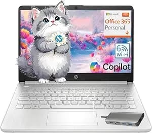 Hp Essential Laptop Computer For Home & Student With Office 365, 2026 Edition, 128gb Storage- Intel Processor - Led Display, Hub Docking Station, Portable Design, Copilot Ai, Windows 11 S