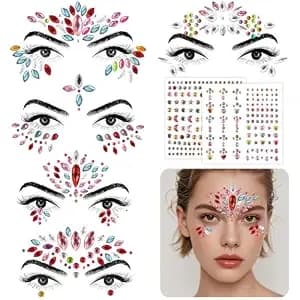 Erythem Face Gems For Women 7 Sheets Face Jewels Stick On Self Adhesive Rhinestones Stickers For Rave Carnival Music Festival Party