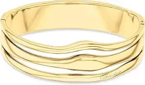 Calvin Klein Wavy Bangle Bracelet For Women - Stainless Steel With Hinge Closure - Modern Elegance - Premium Fashion Jewelry Accessory - Gift For Her