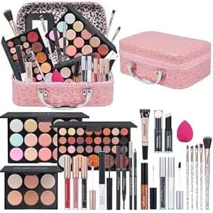 Professional Make Up Kit,Makeup Kit For Girls, Makeup Set For Women Eyeshadow Palettes, Lip Colors, Makeup Brush Set,Makeup Bag (Pink)
