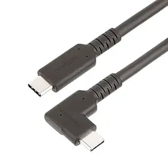 Startech.Com 3ft (1m) Rugged Right Angle Usb-C Cable, Usb 3.2 Gen 2 (10 Gbps), Full-Featured Usb C To C Data Transfer Cable, 4k 60hz Dp Alt Mode, 100w Pd - 90 Degree Usb Type-C Cable (rusb31cc1mbr)