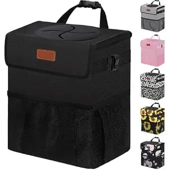 Vankor Car Trash Can With Lid Leak Proof Car Accessories For Women - 2.2 Gallon Cute Hanging Car Trash Bin For Men Car Truck Vehicle Sedan Suv Interior Automotive Garbage Cans, Black