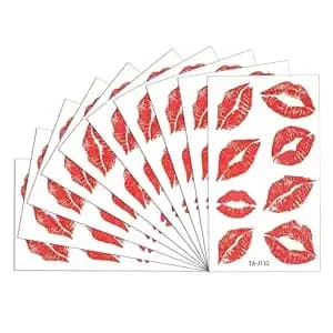 10 Sheets/80pcs Lip Tattoo Stickers, Red Fake Lips Kiss Temporary Tattoo, Waterproof Sexy Tattoo Lip Stickers Body Bright Color Kiss Sticker For Women Girls Valentines Decorations