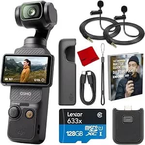 Dji Cp.Os.00000301.01 Osmo Pocket 3 4k 120fps Handheld 3-Axis Gimbal Stabilizer Bundle With 128gb Microsdhc Card, 2x Clip-On Mini Lapel Mic, Cleaning Cloth & Deco Gear Unofficial Master Guide