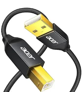 Acer Printer Cable 10ft, Usb A To Usb B Cable,High Speed Nylon Printer Cord - Aluminum Case & Gold-Plated, Usb 2.0 B Cable For Hp, Canon, Brother, Samsung, Dell, Epson, Lexmark, Xerox And More