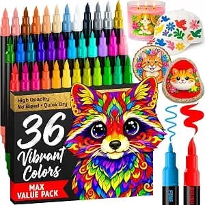 Artistro 36 Dual-Tip Acrylic Paint Marker Pens For Drawing - For Fabric, Rock, Glass, Wood, & Molds, Arts & Crafts Gift For Adults, Teens, & Kids, Classroom Must Haves & School Supplies