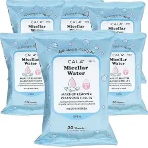Cala Makeup Remover Cleansing Tissues: Micellar Water (30 Sheets) - Hydrating, Gentle Wipes For A Clean, Radiant Complexion, Safe For All Skin Types (180 Count, Pack Of 6)