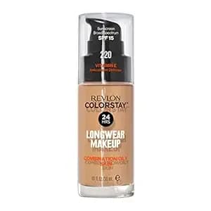 Revlon Liquid Foundation, Colorstay Face Makeup For Combination & Oily Skin, Spf 15, Medium-Full Coverage With Matte Finish, 220 Natural Beige, 1 Fl Oz